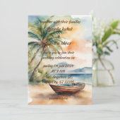 夏ビーチヤシの木の熱帯水結婚色 招待状 (スタンド正面)