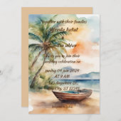 夏ビーチヤシの木の熱帯水結婚色 招待状 (正面/裏面)