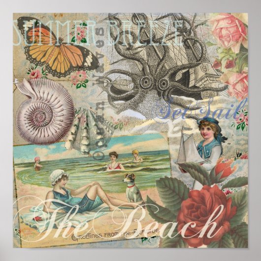 夏ビーチヴィンテージレトロビクトリアン ポスター (正面)
