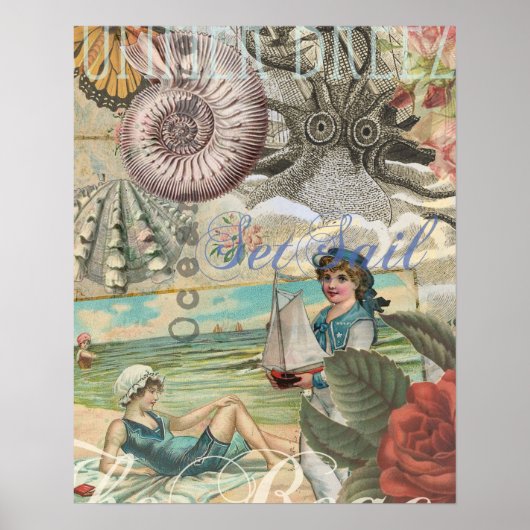 夏ビーチヴィンテージレトロビクトリアン ポスター (正面)