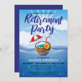 夏ビーチ主題の退職パーティー 招待状 (正面/裏面)