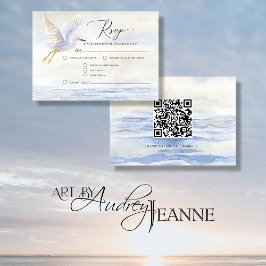 夏ビーチ海水彩鳥QRコード結婚ズ 出欠カード