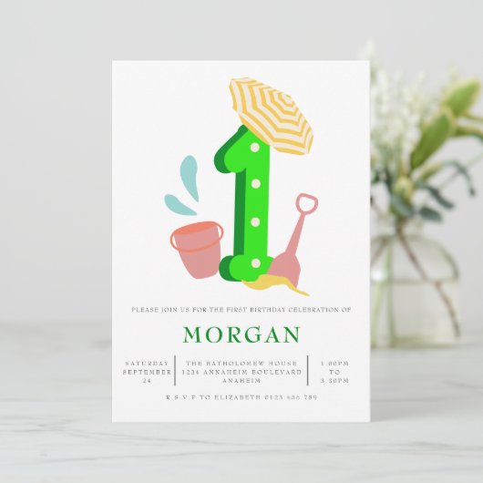 夏ビーチ男女兼用1回目の誕生日パーティー 招待状 (スタンド正面)