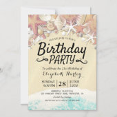 夏ビーチ誕生日パーティースターフィッシュシーシェル マグネット招待状 (正面)