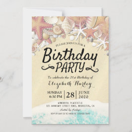 夏ビーチ誕生日パーティースターフィッシュシーシェル マグネット招待状