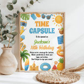 夏ビーチ誕生日パーティータイムカプセルサイン ポスター