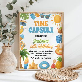 夏ビーチ誕生日パーティータイムカプセルサイン ポスター