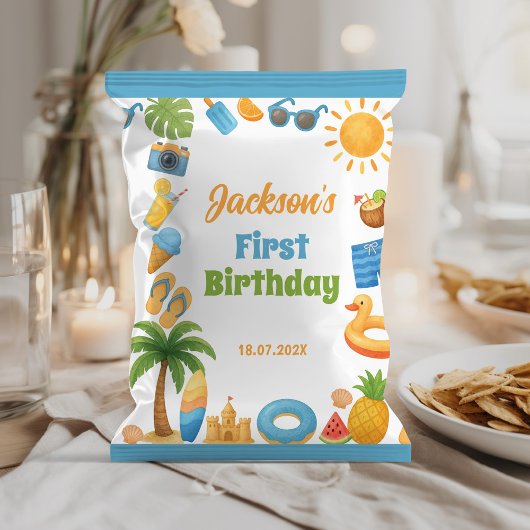 夏ビーチ誕生日パーティーチップバッグラッパー チラシ