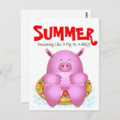 夏ビーチBBQプールパーティーお洒落マンガ豚 ポストカード (正面/裏面)