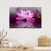 夏ピンクの蓮の花と蝶カラフル々 ポスター (キッチン)