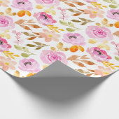 夏ピンク花水彩花模様 ラッピングペーパー (角)