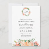 夏フローラピーチボタニカルモ結婚ノグラムI 招待状 (正面)