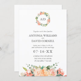夏フローラピーチボタニカルモ結婚ノグラムI 招待状