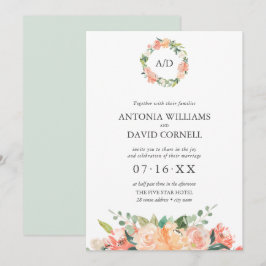 夏フローラピーチボタニカルモ結婚ノグラムI 招待状