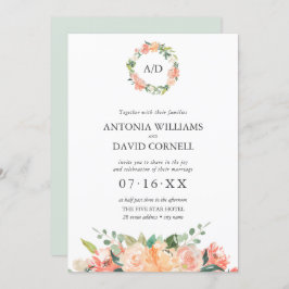 夏フローラピーチボタニカルモ結婚ノグラムI 招待状