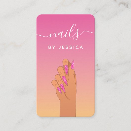 夏ホットピンクグラムネイルアーティストQRコードフェミニン 名刺 (正面)