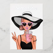 夏ムードファッションビーチグラムレディーフォイル発明 箔招待状 (正面)