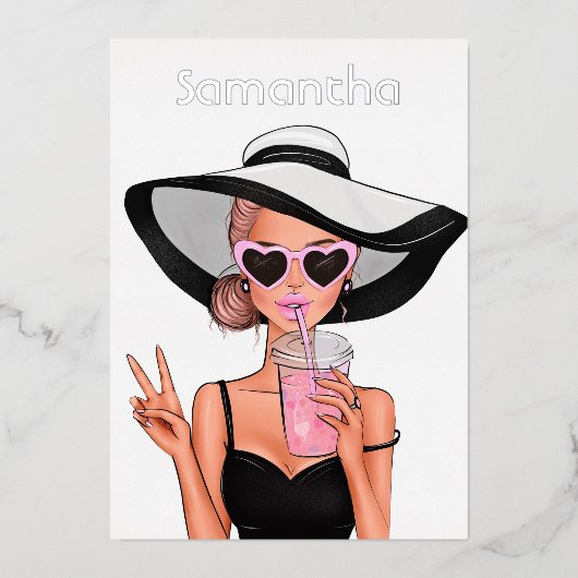 夏ムードファッションビーチグラムレディーフォイル発明 箔招待状 (正面)