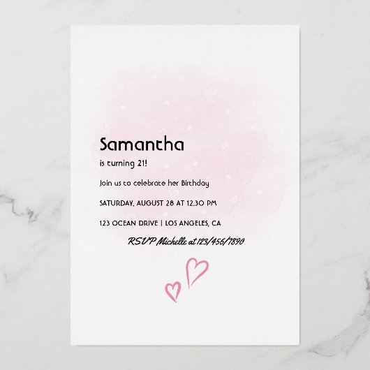 夏ムードファッションビーチグラムレディーフォイル発明 箔招待状 (裏面)