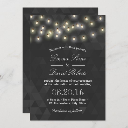 夏モダンのストリングラ結婚イト 招待状 (正面/裏面)