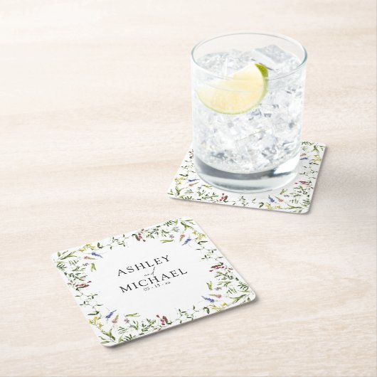 夏モダンの山花の書結婚道 スクエアペーパーコースター (インサイチュ)