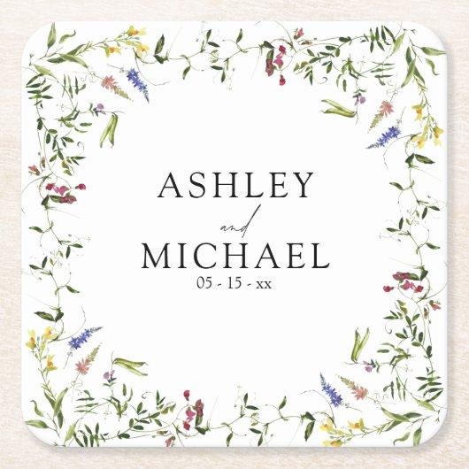 夏モダンの山花の書結婚道 スクエアペーパーコースター (正面)