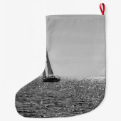 夏モダンの帆船の写真 ラージクリスマスストッキング (裏面)