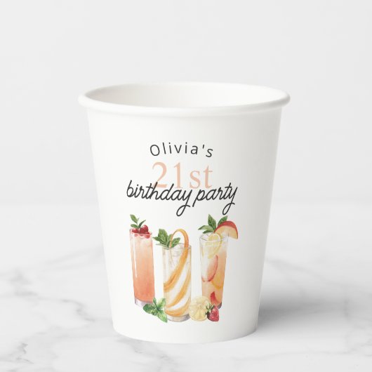夏モダンカクテル21歳の誕生日パーティー 紙コップ (正面)