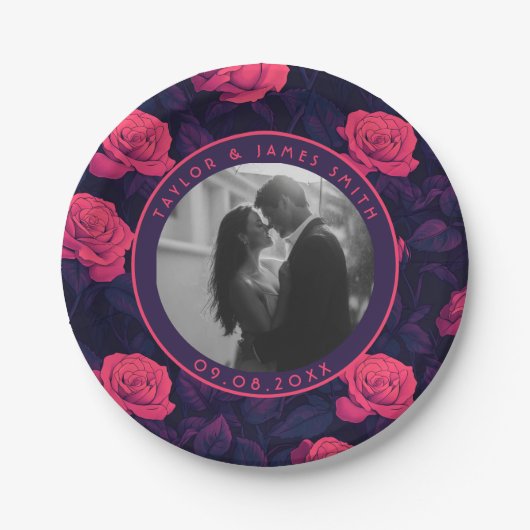 夏ユニークバラ記念プレート結婚 ペーパープレート (正面)