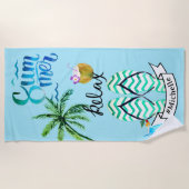 夏ユニークビーチくつろぎ時間パーソナライズされた ビーチタオル (正面)