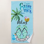 夏ユニークビーチくつろぎ時間パーソナライズされた ビーチタオル (正面)