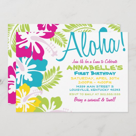 夏ルアウ(ハワイ式宴会)ハワイアン招待状 招待状 (正面/裏面)