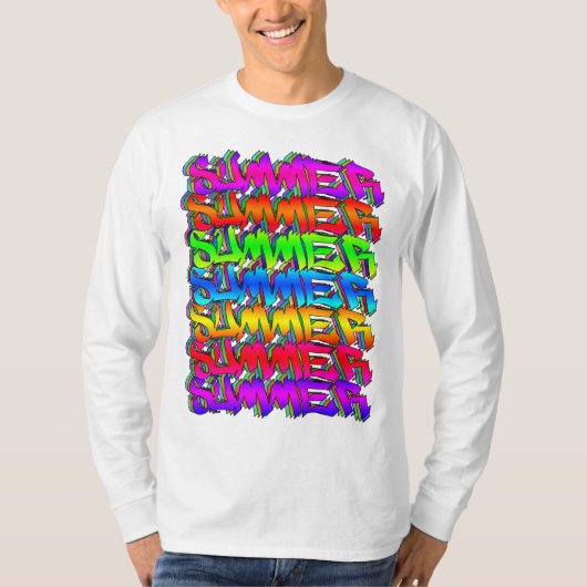 夏レトロヴィンテージグラフィティカラフル夏 Tシャツ (正面)