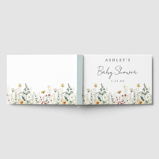 夏ワイルドフラワーフィールド赤ちゃんシャワー ゲストブック (全面)