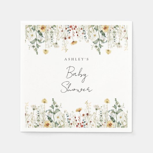 夏ワイルドフラワーフィールド赤ちゃんシャワー スタンダードカクテルナプキン (正面)