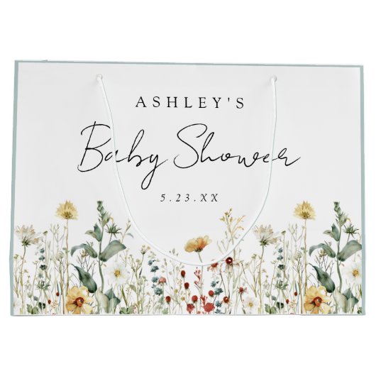 夏ワイルドフラワーフィールド赤ちゃんシャワー ラージペーパーバッグ (裏面)