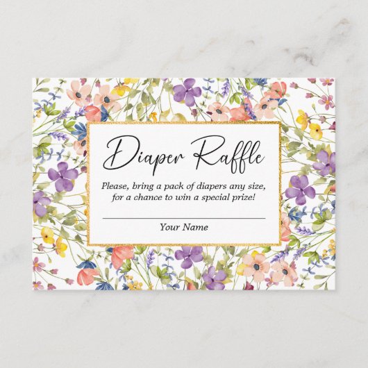 夏ワイルドフラワーメドウ赤ちゃんシャワーおむつラッフル エンクロージャーカード (正面)