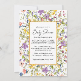 夏ワイルドフラワー牧草地ベビーシャワー 招待状