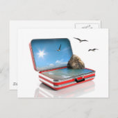 夏休みのコンセプト。海のある旅行スーツケース ポストカード (正面/裏面)