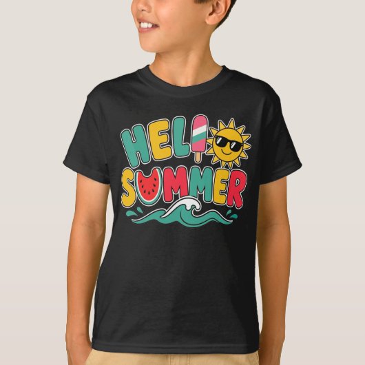夏休みウォーターメロンのかき氷キッズ Tシャツ (正面)