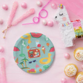 夏休み旅行トロピカルビーチ島かわいい ペーパープレート (パーティー)