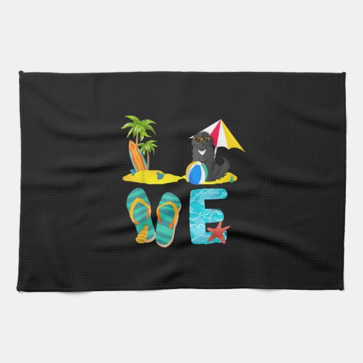 夏休み犬のプレゼント | newfieデザイン キッチンタオル (横)