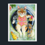 夏休み葉書、あなたがここにいたことを願う ポストカード<br><div class="desc">それは美しい夏の日で、水と内側の管の中に浮かつるら、冷たい飲み物の近くに行く以外に何もしない。ネコが願ってやってたんだぞ！</div>