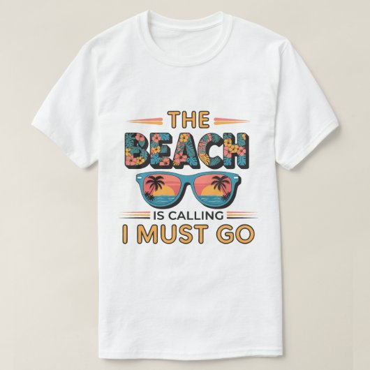 夏休み ビーチが呼んでいる 行かねば Tシャツ (デザイン正面)