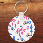 夏休み:ヤシの木パイナップルパターン キーホルダー (正面)