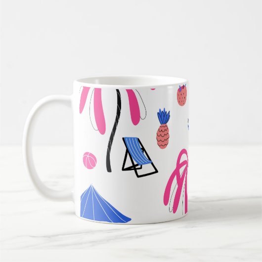 夏休み:ヤシの木パイナップルパターン コーヒーマグカップ (左)