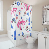 夏休み：ヤシの木パイナップルパターン シャワーカーテン (インサイチュ)