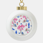 夏休み:ヤシの木パイナップルパターン セラミックボールオーナメント (正面)