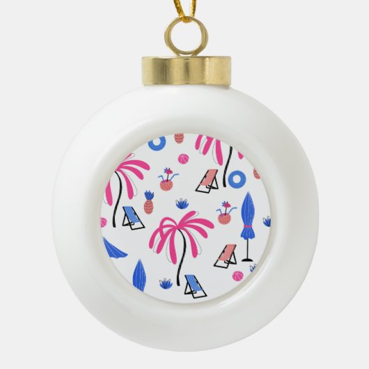 夏休み:ヤシの木パイナップルパターン セラミックボールオーナメント (正面)