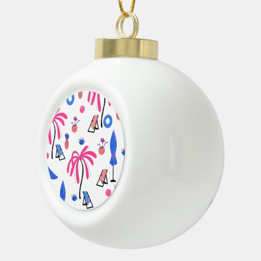夏休み:ヤシの木パイナップルパターン セラミックボールオーナメント (右)